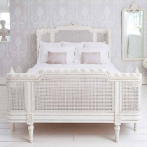 American solid wood carved double bed European French light luxury rattan art wedding bed retro old rattan princess bed customization