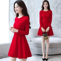 Spring and autumn base long sleeve dress large size waist small man 2021 New thin fat sister A- line dress tide 8