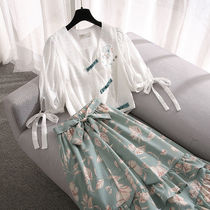 Large size womens improved Hanfu suit set womens autumn 2021 New retro Republic of China style thin dress two-piece