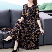 Long mother dress 2021 early autumn new size temperament covering belly thin floral long sleeve A- line dress