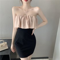 Spring and autumn new lotus leaf word shoulder pleated design sense of chest temperament slim small man sexy dress