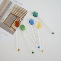 Ins wind colored heat-resistant glass mixing rod milk tea small spoon creative coffee spoon dessert spoon
