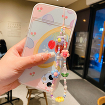Girly heart color beaded mobile phone chain ornaments anti-lost ring buckle net red ins mobile phone shell ornaments pendant gift