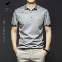 Fugui bird summer 2021 New lapel silk cotton mens short sleeve t-shirt business leisure Ice Silk polo shirt men