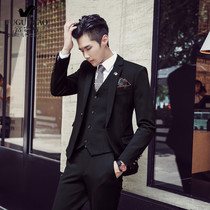 Rich bird youth handsome suit suit Mens high-end business formal casual fashion groom dress three-piece suit