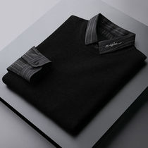 Rich bird plus velvet padded shirt collar sweater men Korean fake two pieces casual striped embroidery knitted base shirt