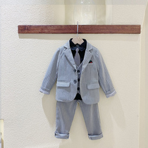 Boys suit handsome boy English style spring and autumn 2021 dress suit flower childrens suit winter suit plus Velvet