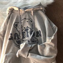 Fat 240 Jin fat mm bear sweater women autumn 2021 New loose size thin hooded coat ins tide