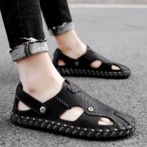 Sandal mens summer outwear genuine leather breathable new trends Mid-drag non-slip Soft bottom casual mens beach sandals