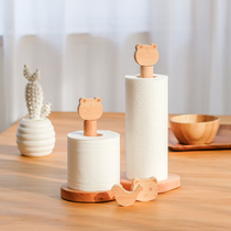 Cartoon kitchen tissue holder Japanese beech creative solid wood toilet paper roll paper storage bracket Vertical free hole