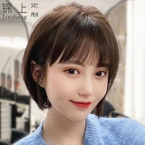 Wig women short hair net red round face bobo head full hair set short hair real hair silk wig female full head cover