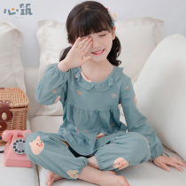Childrens sleepwear girls chun qiu kuan cotton long sleeve set cute zhong da tong little girl parent-child tracksuit summer