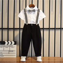 Boy dress Summer short-sleeved British style Childrens wedding flower girl suit Baby year-old host piano performance suit