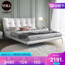 Bed modern simple 1 8 m double bed master bedroom storage wedding bed light luxury Italian soft bed Nordic minimalist leather bed