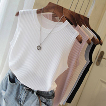 Ice silk knitted vest womens summer wear small suspenders outside the trendy short base shirt sleeveless slim-fit top