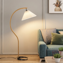 Nordic solid wood floor lamp sofa next dimmable living room Net red sun warm pleated bedside vertical table lamp