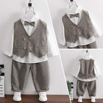 Childrens small suit vest set 2021 new flower girl casual boy suit spring and autumn baby dress autumn dress