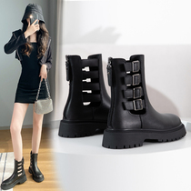 Genuine leather hollowed-out Martin boots woman 2022 new summer thin middle cylinder boots breathable short boots thick bottom spring autumn single boot