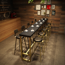 Light luxury gold cafe by wall bar table housesLiving room bar milk tea shop solid wooden high foot bar table and chair
