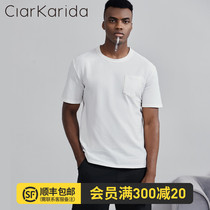  Mens short-sleeved T-shirt Solid color summer cotton breathable bottoming shirt loose round neck undershirt home underwear can be worn outside