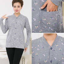 Red Beans Mid Aged Pure Cotton Cardiovert Sweatshirt Woman to flap Elderly Cotton Sweatshirt Mom Long Sleeve Single Piece Underwear