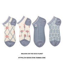 Socks Womens Day Department Cute Cartoon Blue Ensemble Short Socks Spring Summer Season Dins Korea Editions College Wind Boat Socks Lady