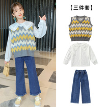 Childrens Clothing 4 Girls Spring Clothing Suit Great Boy Spring Autumn 6 Nets Red 8 Ocean Air Korean Version Girl Shirt 9 Ten-year-old Sleeve