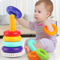 Stored music childrens puzzle rainbow tower ring 0 1 year old 2 baby stacked ring 6 6 7 8 9 months baby toy