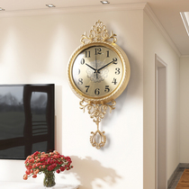 European luxury pure copper quartz clock wall clock living room silent fashion high-end home wall clock atmospheric wall watch