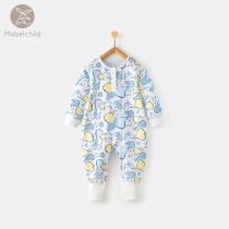 Childrens one-piece pajamas spring and autumn cotton long-sleeved boys and girls kick home clothes jumpsuit jumpsuit winter clothes baby pajamas