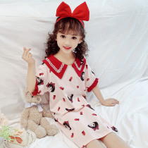 Parent-child night dress mother and daughter summer pure cotton short-sleeved cute super cute childrens pajamas girl spring and autumn thin princess style