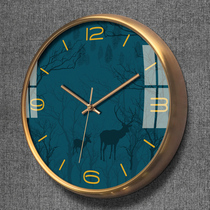 Light luxury Nordic simple metal Elk new Chinese living room bedroom household mute clock wall clock Quartz clock wall watch