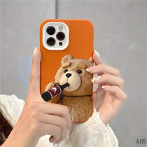 Korean ins personality bear for Apple 11 phone case set iphone12pro liquid silicone xr xsmax all-inclusive anti-fall 7 8plus men and women new creative Orange