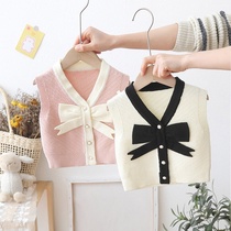 Spring and autumn thin girls waistcoat Korean version outside wearing foreign air female baby knit cardio-hoodie womens baby sweater vest