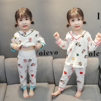 Childrens pajamas spring and autumn girls cotton home clothing little girl baby spring anti-cold high waist belly suit
