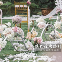 Wedding wrought iron wave grid road guide s-shaped flower props Outdoor lawn wedding catwalk road guide decorative ornaments