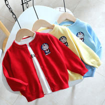 Spring and autumn childrens knitted cardigan childrens clothing Korean version baby sweater baby cotton jacket boys and girls tops 1419