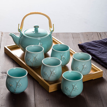 Hand-painted gold Jingdezhen girder ceramic tea set set household modern simple tea pot teacup send tray