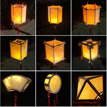 Handmade material for making lanterns is made semi-finished flower and grass paper diy country windy hand small night light wood square wood