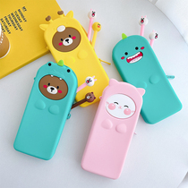 QUNCLE new semester season stationery box Primary School students female personality creative small dinosaur cute stationery box Korean pen bag kindergarten male large capacity cartoon silicone stationery girl pencil bag