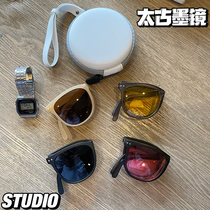 Banana down the same ink mirror female foldable sunscreen UV-ins net red sunglasses tea color round expats slim glasses