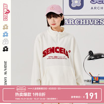 SENCE LA semi-high collar zipper drawstring early Autumn New loose oversize lovers fleece sweater men