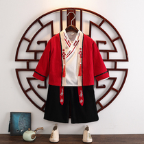 Hanfu boys Chinese style spring and autumn ancient costume Chinese medicine suit three-piece thin long sleeve Tang suit childrens performance suit