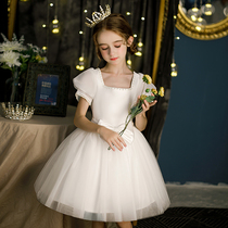 Girls dress summer high-end princess dress white flower girl show childrens small host piano performance costume