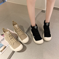 High canvas shoes Martin boots female 2021 spring and autumn single boots new breathable ugly big head thick soles casual small short boots
