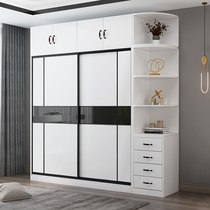 New modern wardrobe sliding door solid wooden cabinet bedroom home master bedroom light luxury sliding door large wardrobe customization