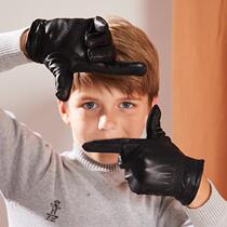 Childrens leather gloves boys autumn and winter plus velvet thickened sheepskin children cycling big girl thin windproof cool