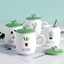 Creative Ultra Cute Cartoon Students Ceramic Cups Water Cups Cute Home Men And Women Mark Cups Milk Cup With Lid Spoon