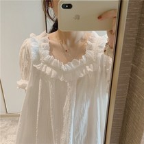 Korean chic cotton night dress womens summer thin lace short-sleeved mid-length sweet princess style pajamas home clothes