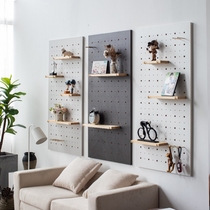Solid wood wall shelf Living room bedroom storage wall-mounted hole board Nordic decorative shelf Coat rack Hanging hook